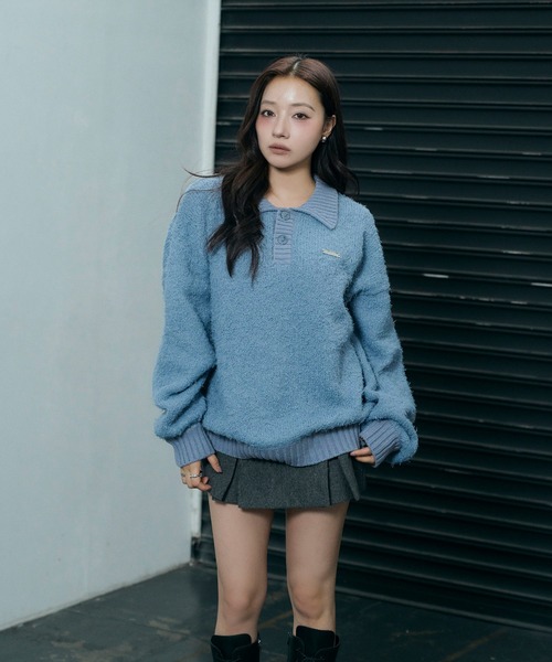 ANDGEEBEE（アンジービー）の「UNISEX ルーズポロニット（ニット/セーター・レディース・アイボリー/ブルー・FREE）」の14枚目の写真