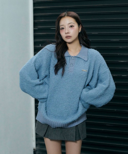 ANDGEEBEE（アンジービー）の「UNISEX ルーズポロニット（ニット/セーター・レディース・アイボリー/ブルー・FREE）」の15枚目の写真