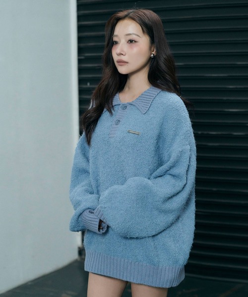 ANDGEEBEE（アンジービー）の「UNISEX ルーズポロニット（ニット/セーター・レディース・アイボリー/ブルー・FREE）」の16枚目の写真