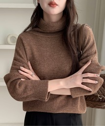 ゆったりシルエットタートルネックニット 無地 カラバリ豊富 オフィスカジュアル