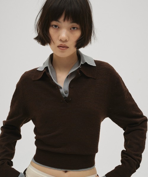 TODAYFUL(トゥデイフル)の「Layered Polo Knit(ニット/セーター・レディース・チョコ/キナリ/ダークグレー・FREE)」の1枚目の写真