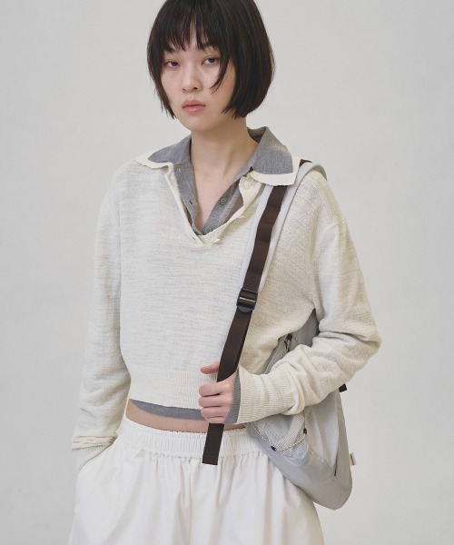 TODAYFUL(トゥデイフル)の「Layered Polo Knit(ニット/セーター・レディース・チョコ/キナリ/ダークグレー・FREE)」の2枚目の写真