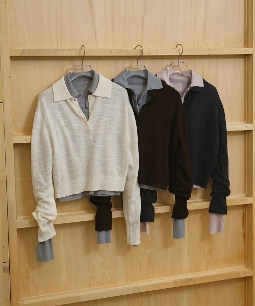 TODAYFUL(トゥデイフル)の「Layered Polo Knit(ニット/セーター・レディース・チョコ/キナリ/ダークグレー・FREE)」の14枚目の写真