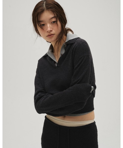 TODAYFUL(トゥデイフル)の「Layered Polo Knit(ニット/セーター・レディース・チョコ/キナリ/ダークグレー・FREE)」の4枚目の写真