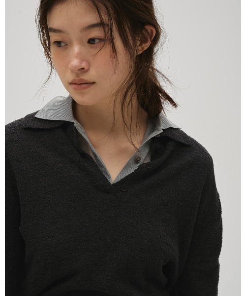 TODAYFUL(トゥデイフル)の「Layered Polo Knit(ニット/セーター・レディース・チョコ/キナリ/ダークグレー・FREE)」の6枚目の写真
