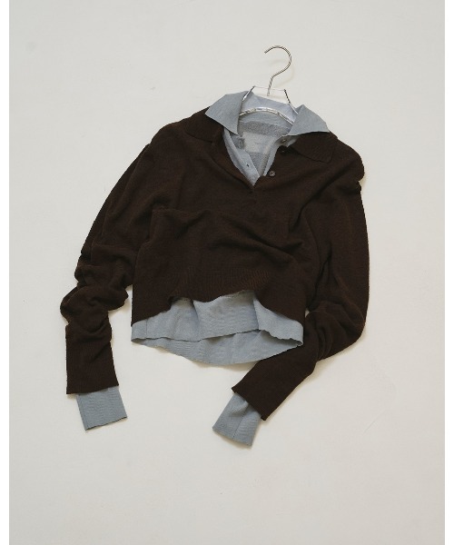 TODAYFUL(トゥデイフル)の「Layered Polo Knit(ニット/セーター・レディース・チョコ/キナリ/ダークグレー・FREE)」の7枚目の写真