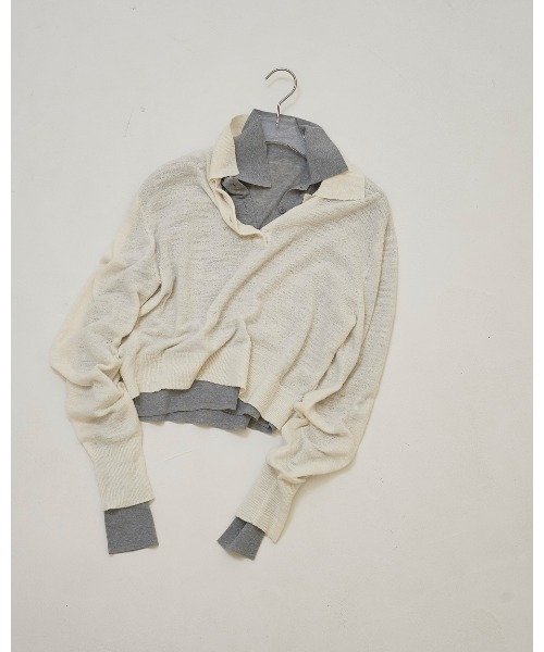 TODAYFUL(トゥデイフル)の「Layered Polo Knit(ニット/セーター・レディース・チョコ/キナリ/ダークグレー・FREE)」の13枚目の写真