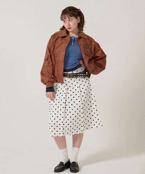 TINA:JOJUN(ティーナジョジュン)の「ドット柄 プリーツスカート TINA:JOJUN(スカート・レディース・カーキ/ホワイト/ベージュ・S/M)」の4枚目の写真