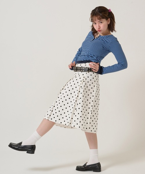 TINA:JOJUN(ティーナジョジュン)の「ドット柄 プリーツスカート TINA:JOJUN(スカート・レディース・カーキ/ホワイト/ベージュ・S/M)」の5枚目の写真