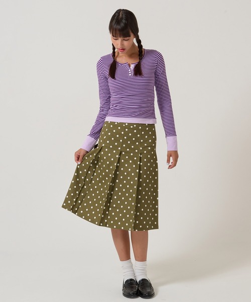 TINA:JOJUN(ティーナジョジュン)の「ドット柄 プリーツスカート TINA:JOJUN(スカート・レディース・カーキ/ホワイト/ベージュ・S/M)」の12枚目の写真