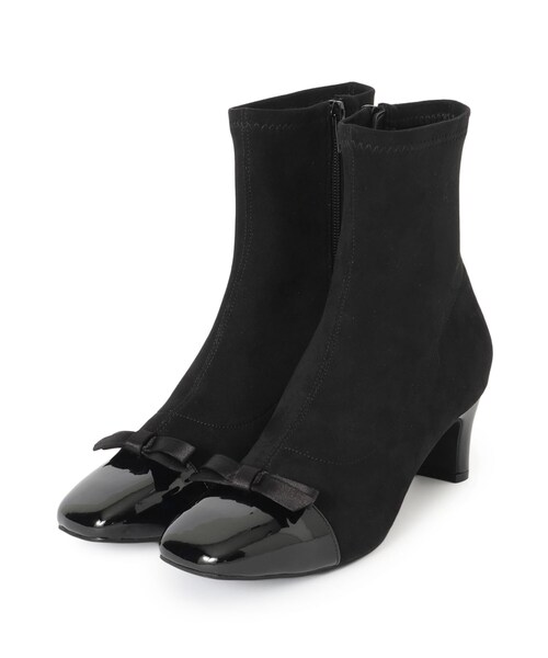 couture brooch（クチュールブローチ）の「ドッキングデザインリボンストレッチブーツ（ブーツ・レディース・ブラック/サンドベージュ・35/45）」の2枚目の写真