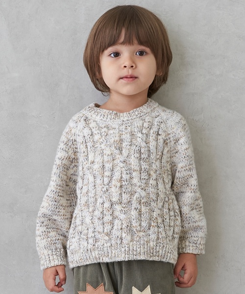 petit main(プティマイン)の「【ウォッシャブル】MIX糸ニット(ニット/セーター・キッズ・ベージュ/ブルー・M/L/S)」の1枚目の写真