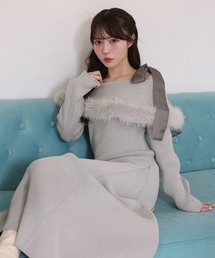 【S/Mサイズ展開】オフショルファーリボンニットワンピ