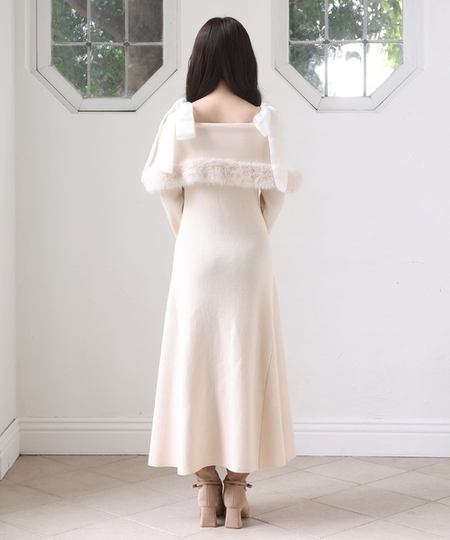 セール】【S/Mサイズ展開】オフショルファーリボンニットワンピ