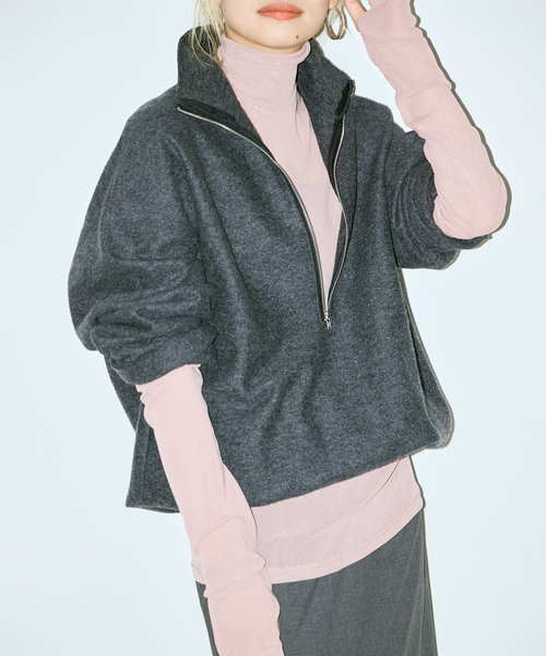 CITYSHOP（シティーショップ）の「SHEER HIGH NECK TOP：カットソー（Tシャツ/カットソー・レディース・ブラック/ピンク/ベージュ・FREE）」の3枚目の写真