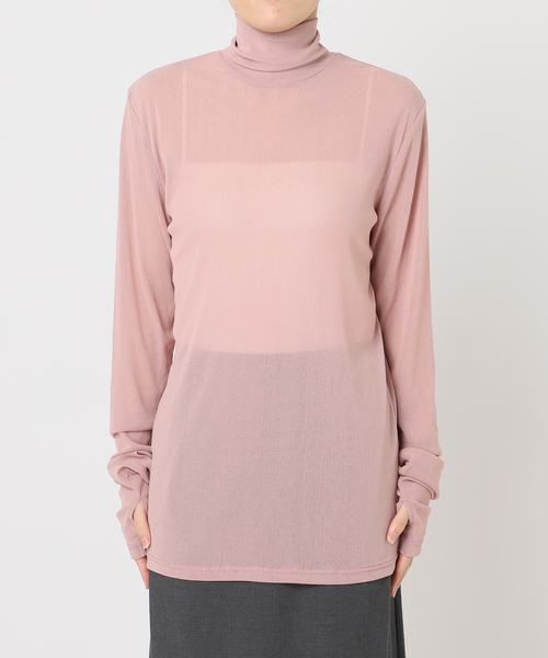 CITYSHOP（シティーショップ）の「SHEER HIGH NECK TOP：カットソー（Tシャツ/カットソー・レディース・ブラック/ピンク/ベージュ・FREE）」の9枚目の写真