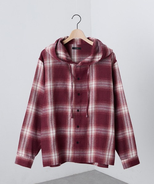 Alfred Alex（アルフレッドアレックス）の「【Alfred Alex】オンブレチェックオーバーサイズフードネルシャツ（シャツ/ブラウス・メンズ・ネイビー/ワイン/ブラック・L/M）」の10枚目の写真