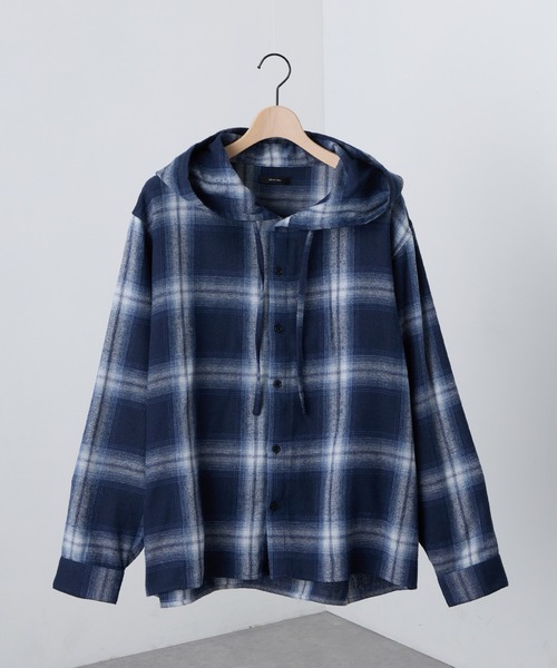 Alfred Alex（アルフレッドアレックス）の「【Alfred Alex】オンブレチェックオーバーサイズフードネルシャツ（シャツ/ブラウス・メンズ・ネイビー/ワイン/ブラック・L/M）」の7枚目の写真
