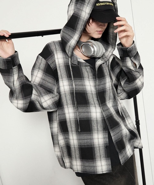 セール】【Alfred Alex】オンブレチェックオーバーサイズフード