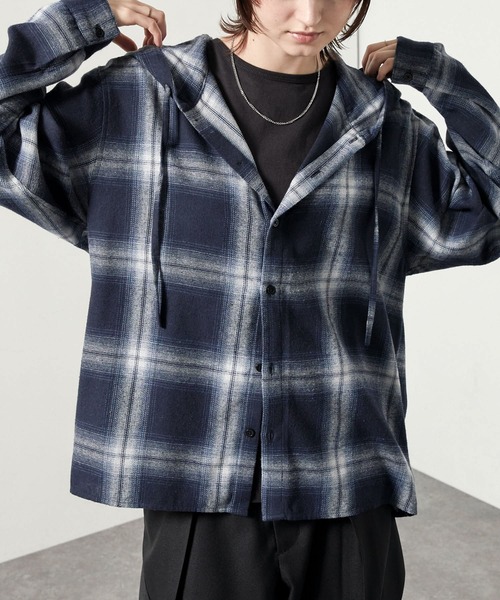 セール】【Alfred Alex】オンブレチェックオーバーサイズフード