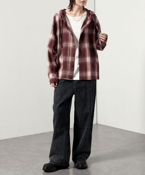 セール】【Alfred Alex】オンブレチェックオーバーサイズフード