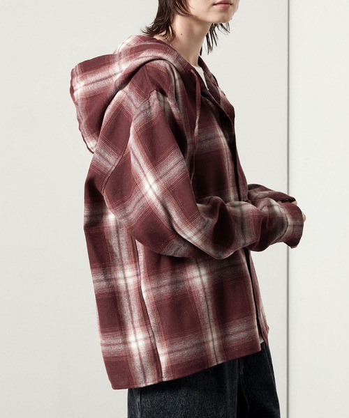 セール】【Alfred Alex】オンブレチェックオーバーサイズフード