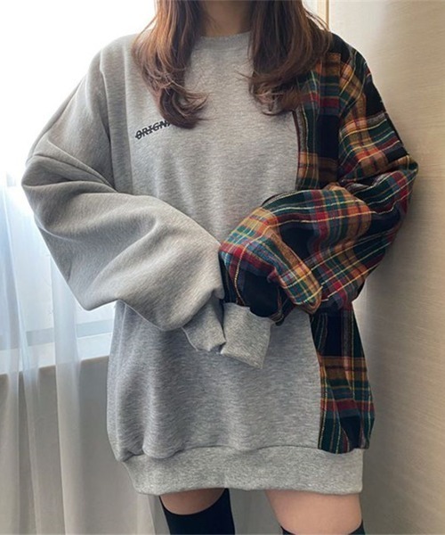 Jayro(ジャイロ)の「チェック切替オーバーサイズスウェット(スウェット・レディース・ホワイト/グレー/ブラック・FREE)」の8枚目の写真