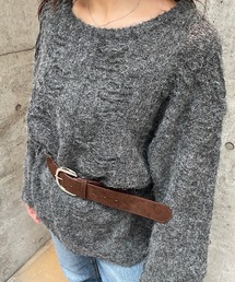 ベルト付きモヘアタッチニットトップス