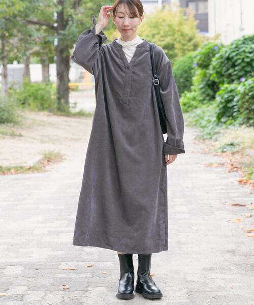 ITEMS URBANRESEARCH（アイテムズ アーバンリサーチ）の「ライトコーデュロイスキッパーワンピース（ワンピース・レディース・チャコールグレー/ブラウン/バーガンディー・FREE）」の5枚目の写真