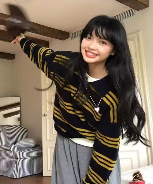 セール】【新作】ストライプニットセーター（ニット/セーター