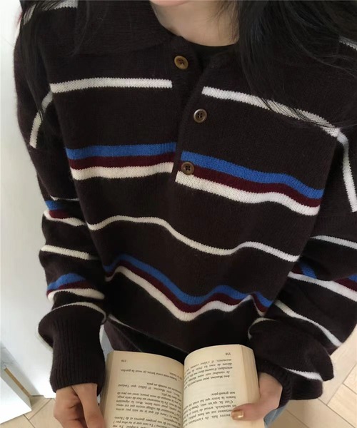 セール】【新作】ストライプニットセーター（ニット/セーター