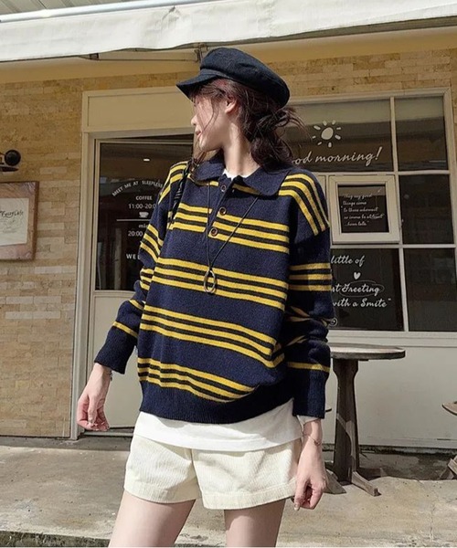 セール】【新作】ストライプニットセーター（ニット/セーター