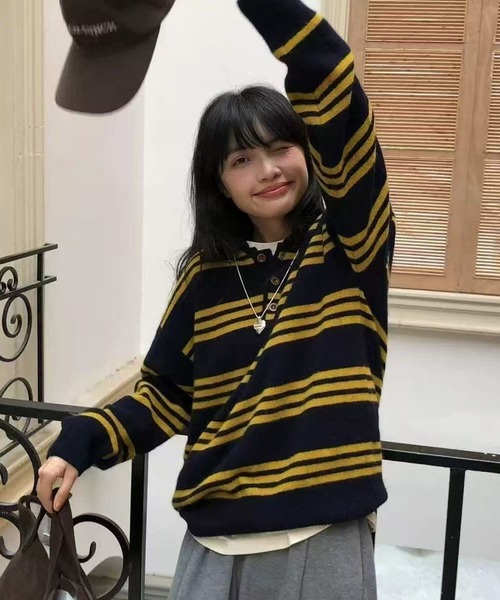 セール】【新作】ストライプニットセーター（ニット/セーター