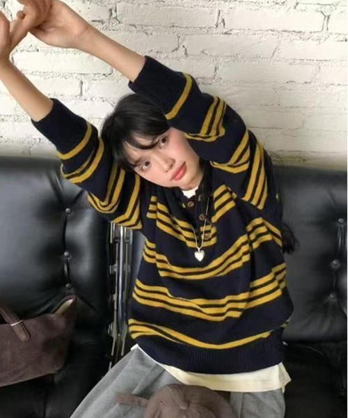 セール】【新作】ストライプニットセーター（ニット/セーター