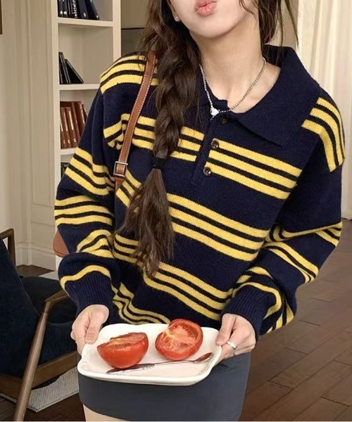 セール】【新作】ストライプニットセーター（ニット/セーター