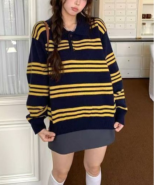 セール】【新作】ストライプニットセーター（ニット/セーター