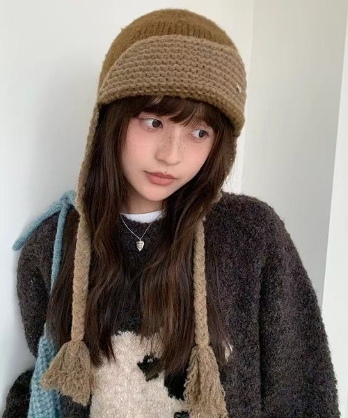 AsRiRe（アスリレイ）の「25aw　配色ニットキャップ（ニットキャップ/ビーニー・レディース・ダークグレー/ライトグレー/ブラウン/ピンク・F）」の3枚目の写真