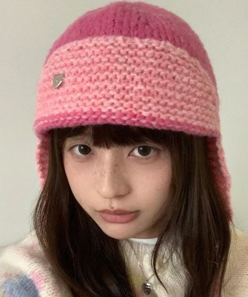 AsRiRe（アスリレイ）の「25aw　配色ニットキャップ（ニットキャップ/ビーニー・レディース・ダークグレー/ライトグレー/ブラウン/ピンク・F）」の4枚目の写真