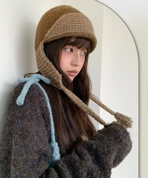 AsRiRe（アスリレイ）の「25aw　配色ニットキャップ（ニットキャップ/ビーニー・レディース・ダークグレー/ライトグレー/ブラウン/ピンク・F）」の6枚目の写真