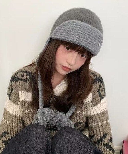 AsRiRe（アスリレイ）の「25aw　配色ニットキャップ（ニットキャップ/ビーニー・レディース・ダークグレー/ライトグレー/ブラウン/ピンク・F）」の7枚目の写真