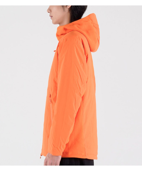 BUTTON SEOUL（ボタンソウル）の「[ダックダウン90/10] フリースミックスナイロンダックダウンハイキングジャケット (ネオンオレンジ)（ダウンジャケット/コート・メンズ・その他・MEDIUM/LARGE/X-LARGE）」の4枚目の写真
