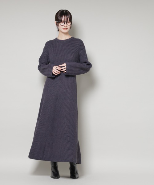 NANO universe（ナノユニバース）の「片畦フレアニットワンピース（ワンピース・レディース・ライトグレー/ボルドー/ネイビー・FREE）」の3枚目の写真