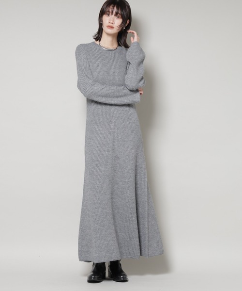 NANO universe（ナノユニバース）の「片畦フレアニットワンピース（ワンピース・レディース・ライトグレー/ボルドー/ネイビー・FREE）」の2枚目の写真