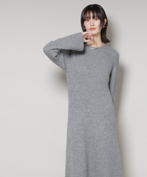 NANO universe（ナノユニバース）の「片畦フレアニットワンピース（ワンピース・レディース・ライトグレー/ボルドー/ネイビー・FREE）」の20枚目の写真