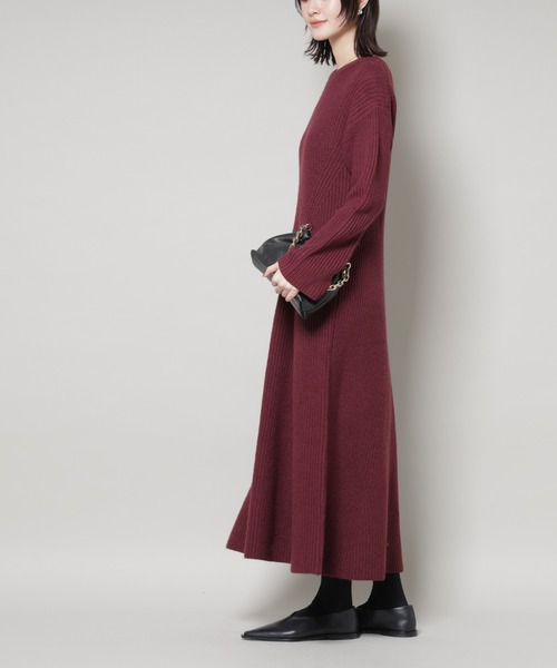 NANO universe（ナノユニバース）の「片畦フレアニットワンピース（ワンピース・レディース・ライトグレー/ボルドー/ネイビー・FREE）」の12枚目の写真