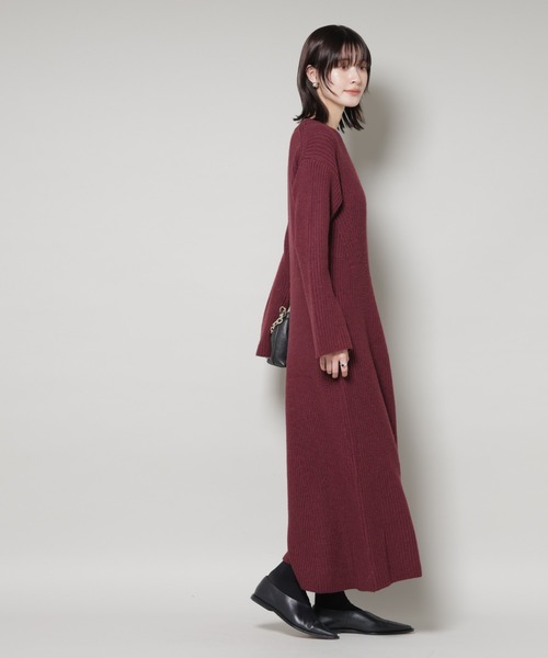 NANO universe（ナノユニバース）の「片畦フレアニットワンピース（ワンピース・レディース・ライトグレー/ボルドー/ネイビー・FREE）」の14枚目の写真