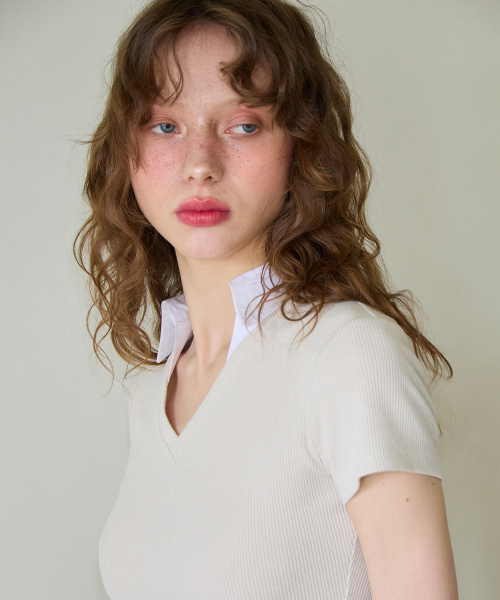 SALON DE YOHN(サロンドヨーン)の「Shirt Detail V-neck Short Sleeve T_ Ivory(ポロシャツ・レディース・その他・MEDIUM/SMALL)」の3枚目の写真
