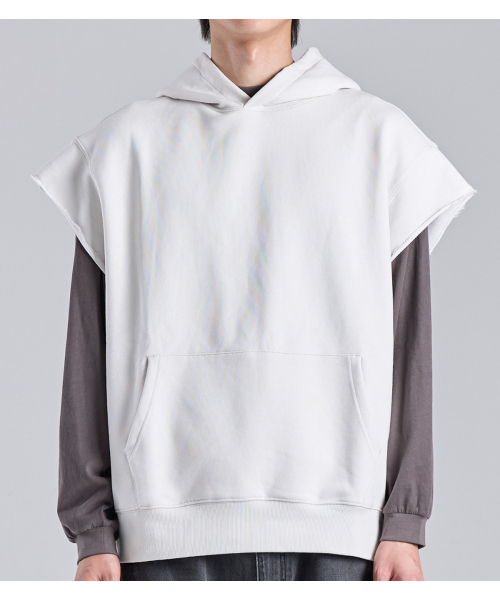 BUTTON SEOUL（ボタンソウル）の「スリーブレスビンテージコットンフードベスト(ホワイト)（Tシャツ/カットソー・メンズ・その他・MEDIUM/LARGE/X-LARGE）」の2枚目の写真