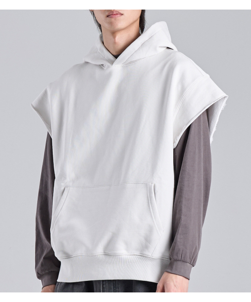 BUTTON SEOUL（ボタンソウル）の「スリーブレスビンテージコットンフードベスト(ホワイト)（Tシャツ/カットソー・メンズ・その他・MEDIUM/LARGE/X-LARGE）」の7枚目の写真