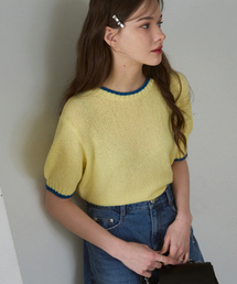DRAWFIT WOMEN（ドローフィットウーマン）の「Line Coloring bookle short-sleeved knitwear [LEMON]（ニット/セーター）」